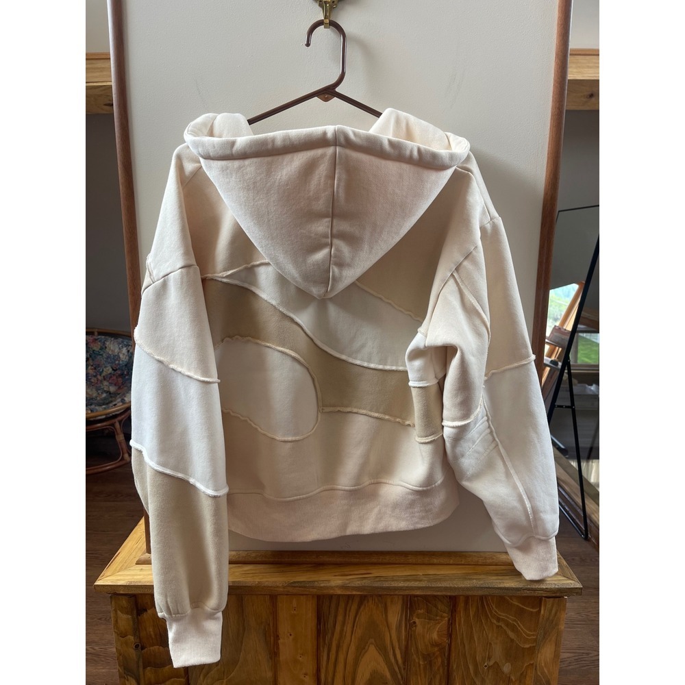 House of Sunny The Big Bang Patchwork Zip Up Hoodie Cream Beige Tan Mens M - Picture 6 of 7